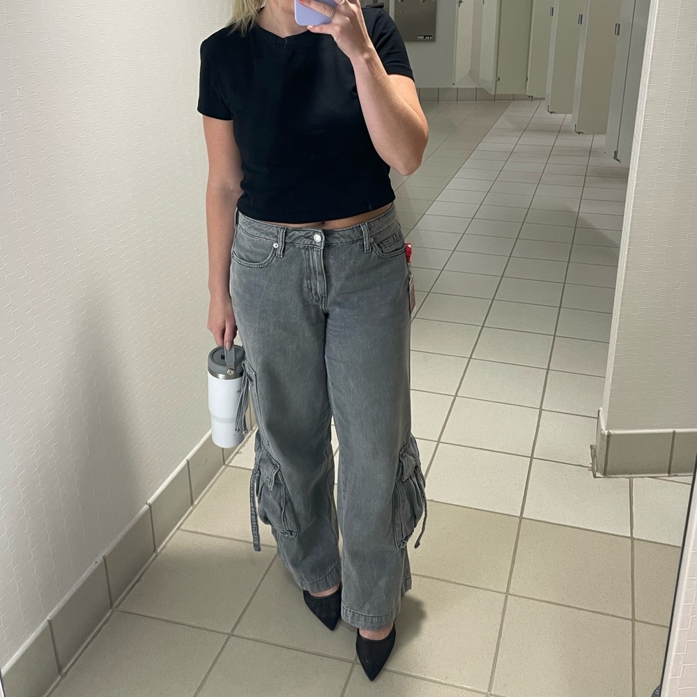 Women's Gray Cargo Jeans